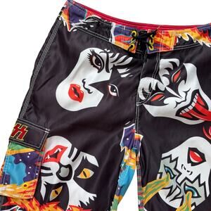 Vintage Dragon Fly Kiss Board Shorts Men's Size 32 Swim trunks Black Cargo Pocke